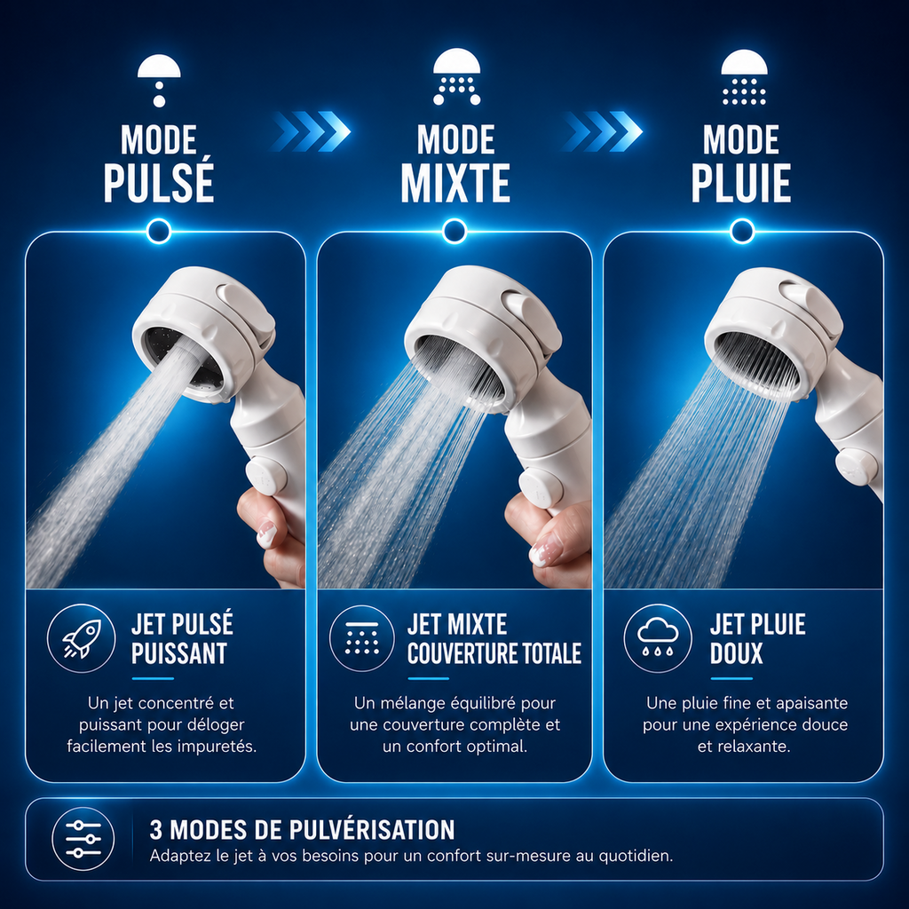 Pommeau de douche filtrant économique et haute pression | HydroZen